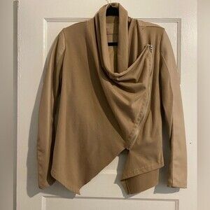 Blank NYC Champagne Blush Faux Leather Sweater Draped Asymmetrical Zip Jacket
